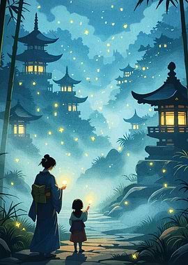 Japanese Landscape Mother Child