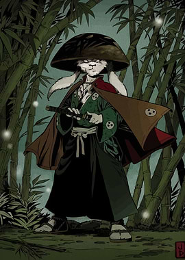 Rabbit Samurai in Bamboo Forest