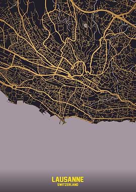 Lausanne, Switzerland City Map Art