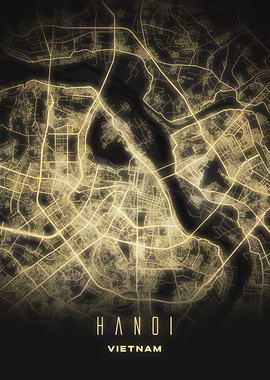 Hanoi, Vietnam - Illuminated City Map Poster, Glowing Urban Nightscape