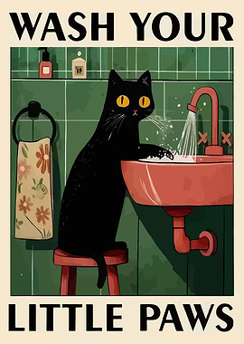 Wash Your Little Paws Cat Poster