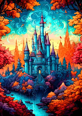 Fantasy Castle in Autumn Landscape