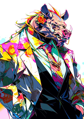 Boar in Suit: Colorful and Stylish