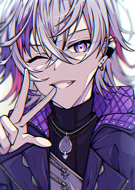Anime Boy Winking with Peace Sign