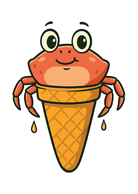 Cartoon Crab Ice Cream Cone