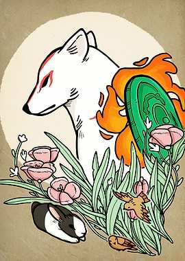 Okami Amaterasu with Flowers and Animals