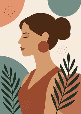 Abstract Woman Portrait with Botanical Elements