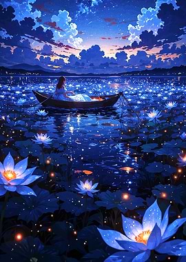 Night Serenity Boat Lotus Lake