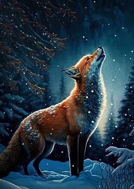 Fox Howling in Winter Snowfall