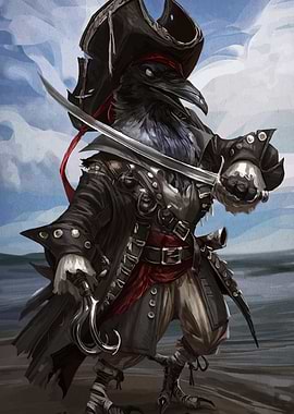 Crow Pirate with Sword and Hook