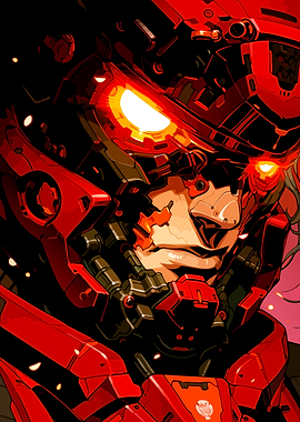 Red Mecha Warrior with Glowing Eyes