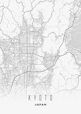 Kyoto, Japan - Minimalist City Map Poster, Elegant Wall Print