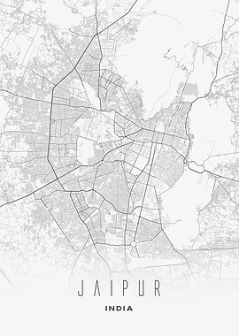 Jaipur, India - Minimalist City Map Poster, Modern Street Wall Art