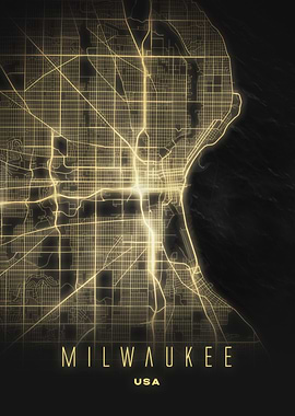 Milwaukee, USA - Illuminated City Map Poster, Urban Wall Art