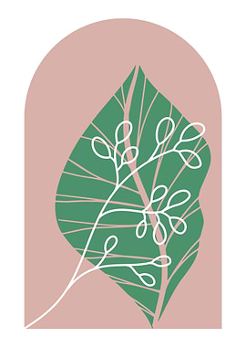 Minimalist botanical art with leaf and stem