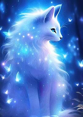 Luminous White Fox with Butterflies