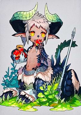 Fantasy Creature Eating an Apple