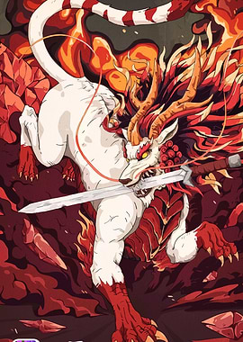 Mythical Kirin with Sword Illustration