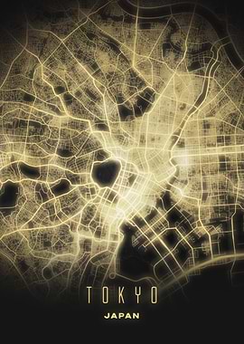 Tokyo, Japan - Glowing Night City Map, Modern Japanese Wall Print