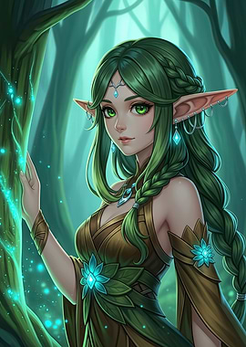 Green-haired Elf in Forest