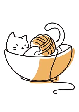 Cat in Bowl with Yarn