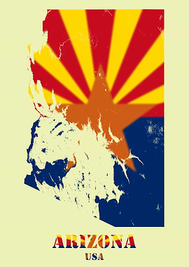 Arizona USA State Topographic Contour Relief Map blending terrain features into its emblematic colorful flag