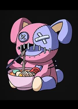 Creepy Cute Bunny Eating Ramen