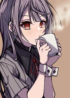 Anime Girl Drinking Hot Beverage