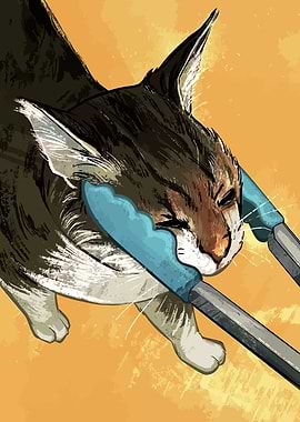 Cat Squeezed by Blue Forceps