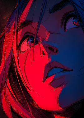 Intense Gaze: Red and Blue Portrait