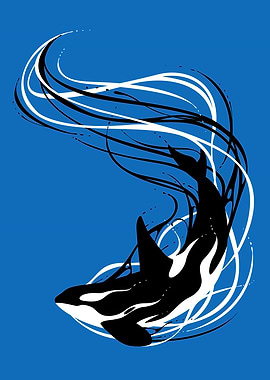 Stylized Orca Whale on Blue Background