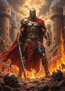 Golden Knight in Fiery Battlefield