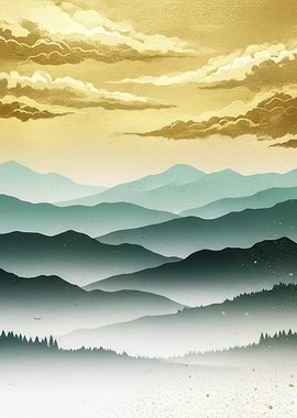 Golden Mountain Landscape Art