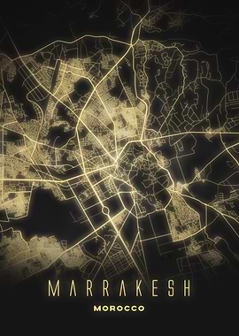 Marrakesh, Morocco - Glowing Map Poster, City Grid Wall Art