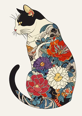 Floral Cat Tattoo Art