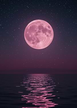 Pink Moon Over Water
