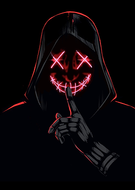 Hooded Figure with Glowing Mask