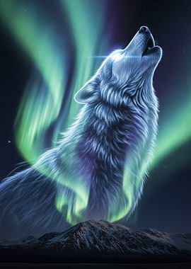 Howling Wolf with Aurora Borealis
