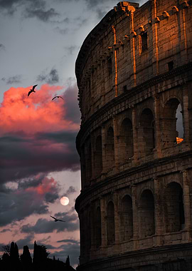 Colosseum at Dusk with Birds