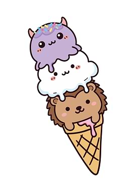 Cute Ice Cream Cone Cartoon Animal