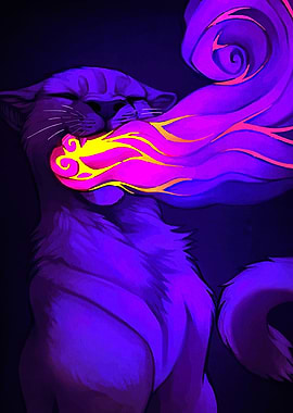 Neon Cat with Magical Breath