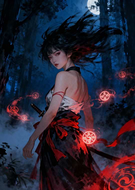 Samurai Woman with Magic Orbs