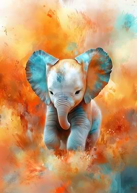 Watercolor Baby Elephant Portrait