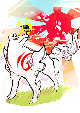 Okami Amaterasu and Issun Illustration