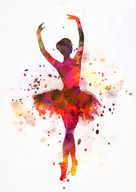 Watercolor Ballerina in Elegant Pose