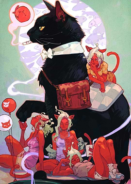 Black Cat and Red-Skinned Girls