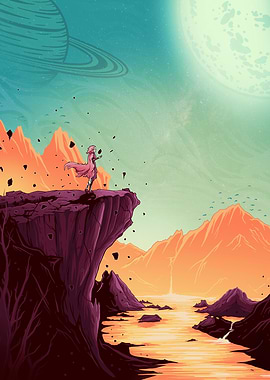 Fantasy Landscape with Figure and Planet