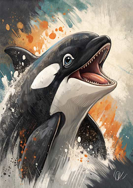 Watercolor Orca Whale Portrait