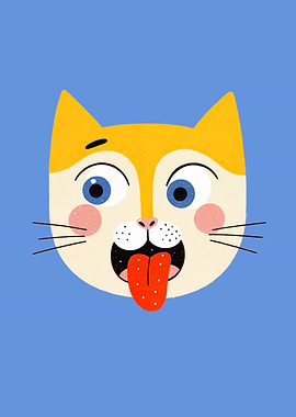 Cartoon Cat Face with Tongue Out