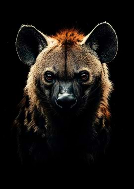 Hyena Portrait on Black Background